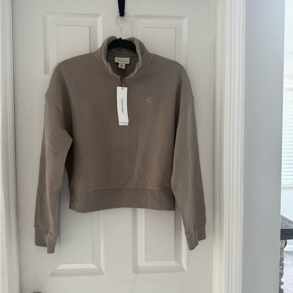 Calvin Klein Beige Quarter-Zip Sweatshirt
